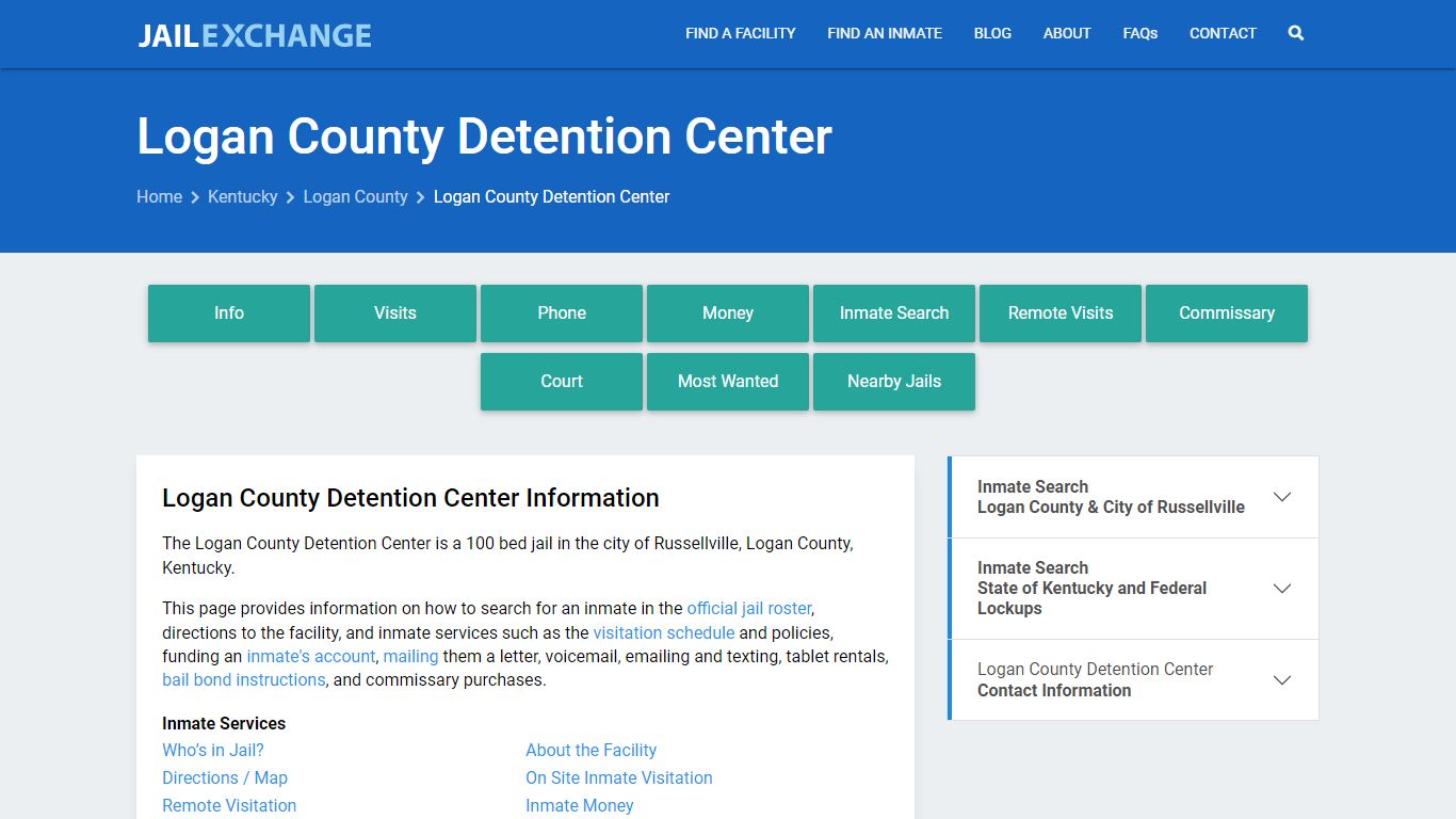 Logan County Detention Center, KY Inmate Search, Information